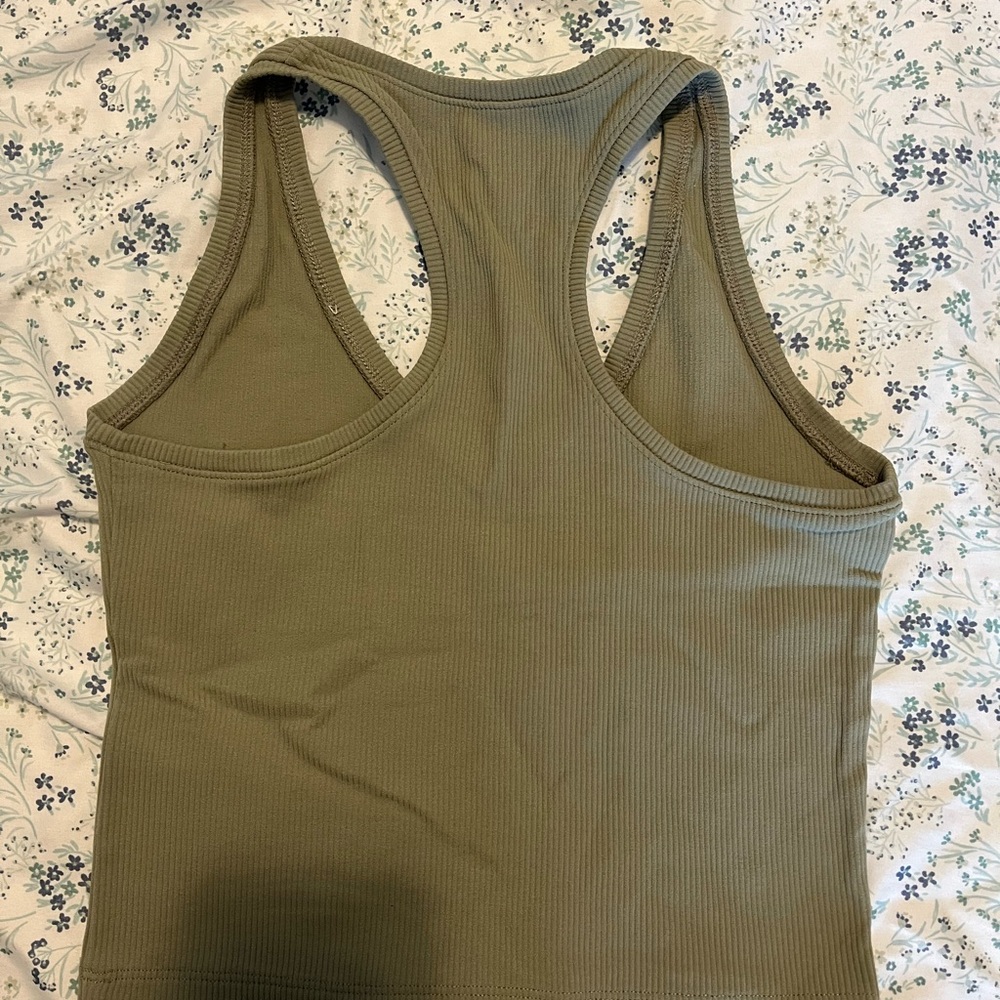Olive Green Ribbed Tank Top - Picture 2 of 3